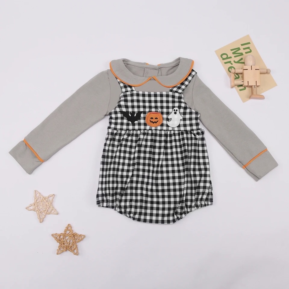 Halloween Embroidered Boutique Boys Top & Romper Bubble Set